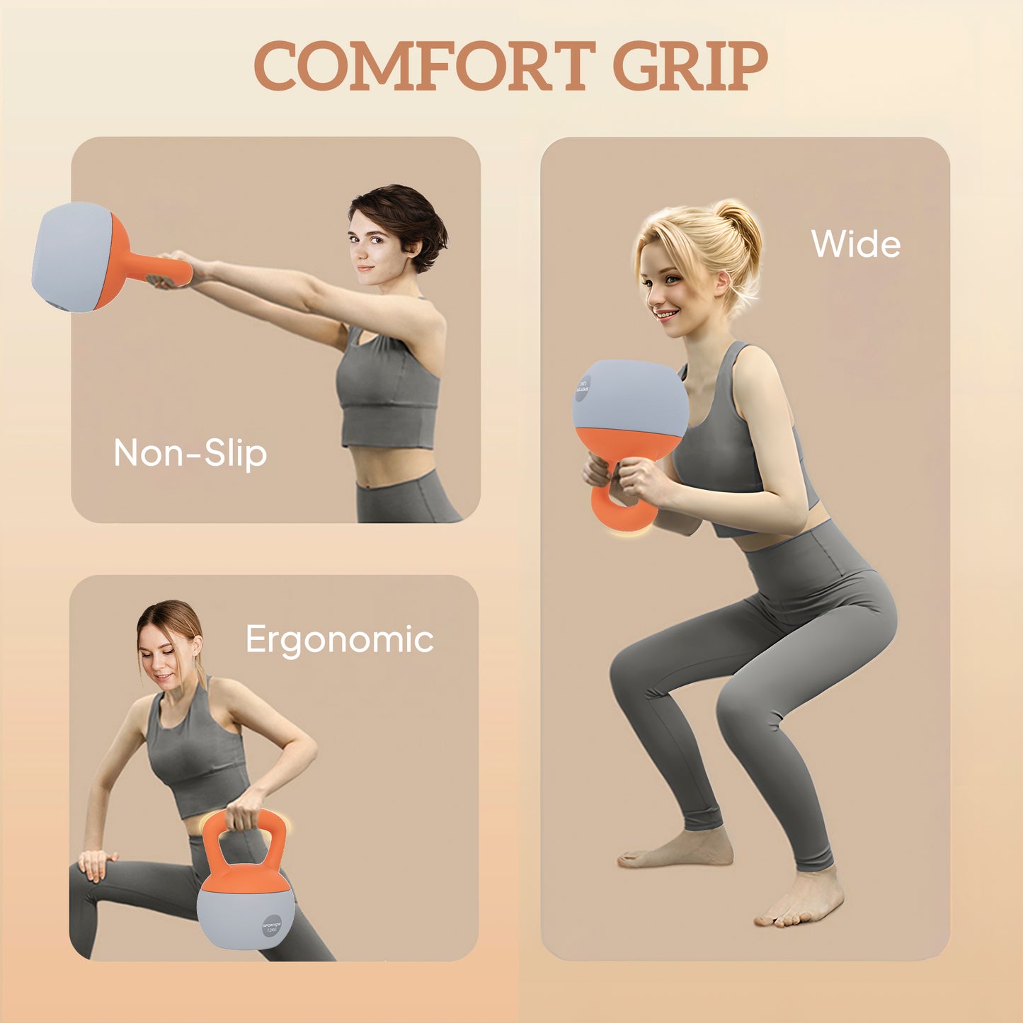 12KG Kettlebell with Soft Body and Non-Slip Handle, Orange, Grey