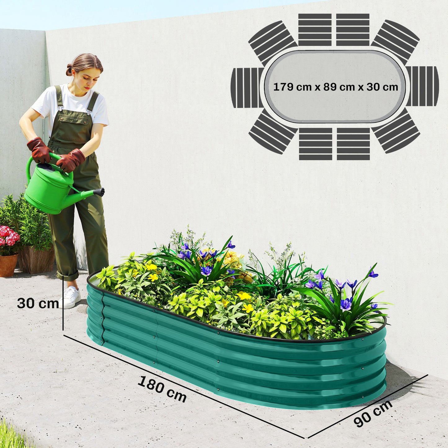 Galvanised Raised Garden Bed Planter Box, Light Green