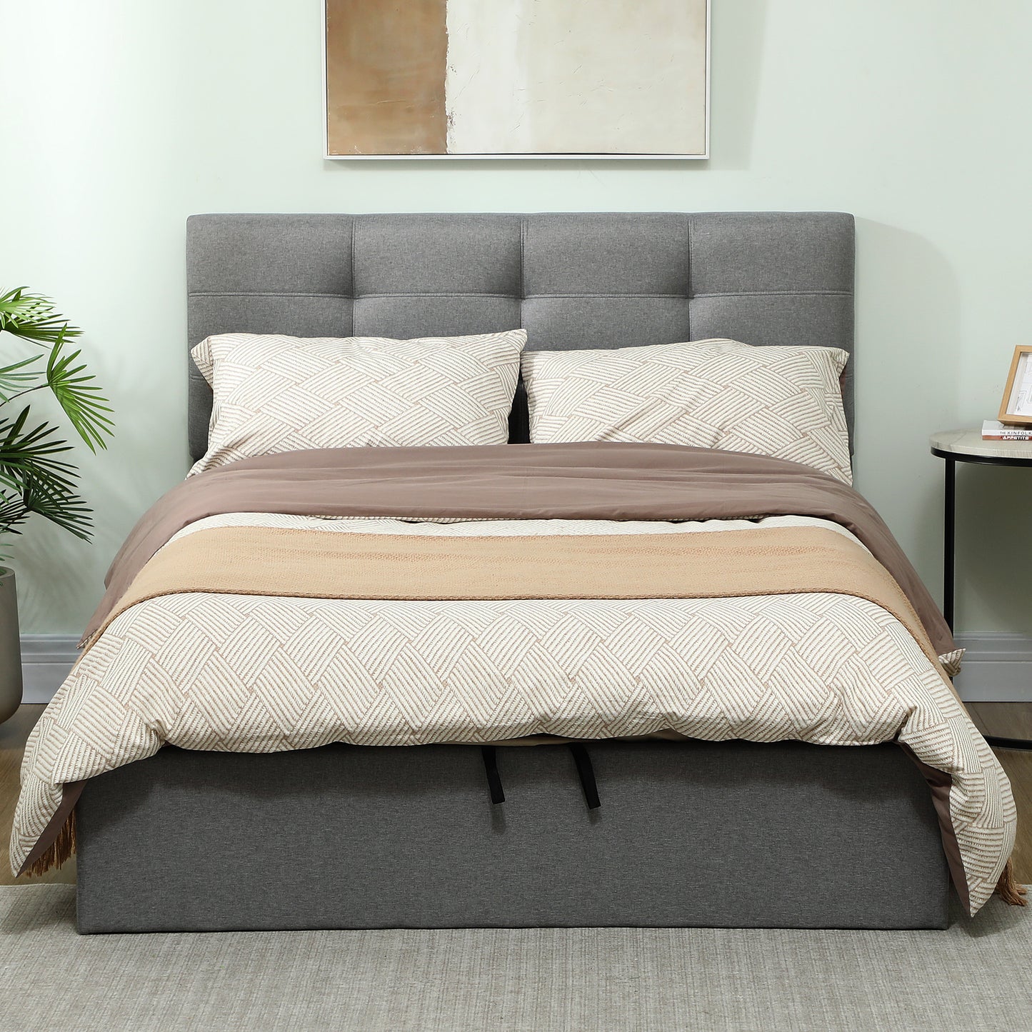 Upholstered Double Ottoman Bed, 4ft6 Double Ottoman Bed with Gas Lift Storage - Grey