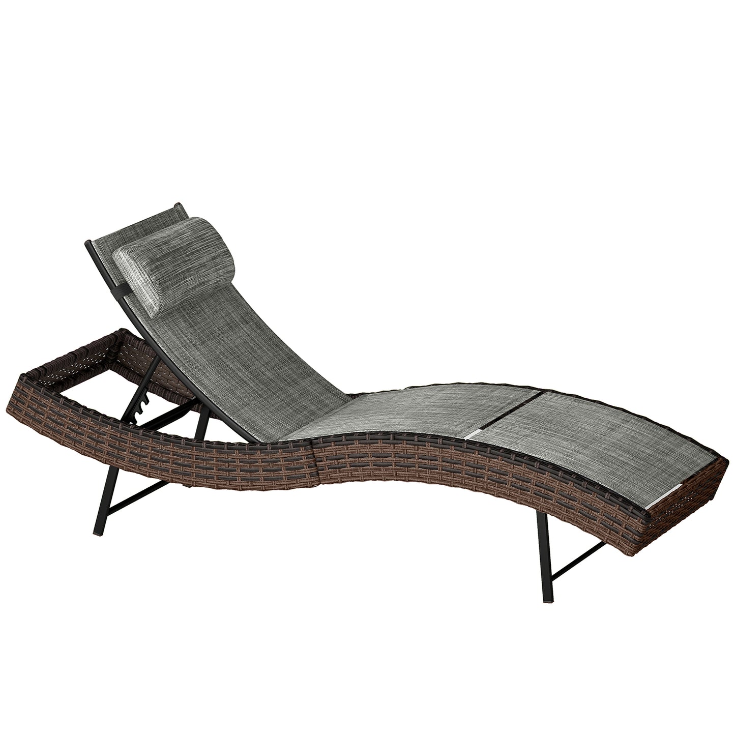 Rattan Sun Lounger with 5 Position Back, Texteline Seat, Brown