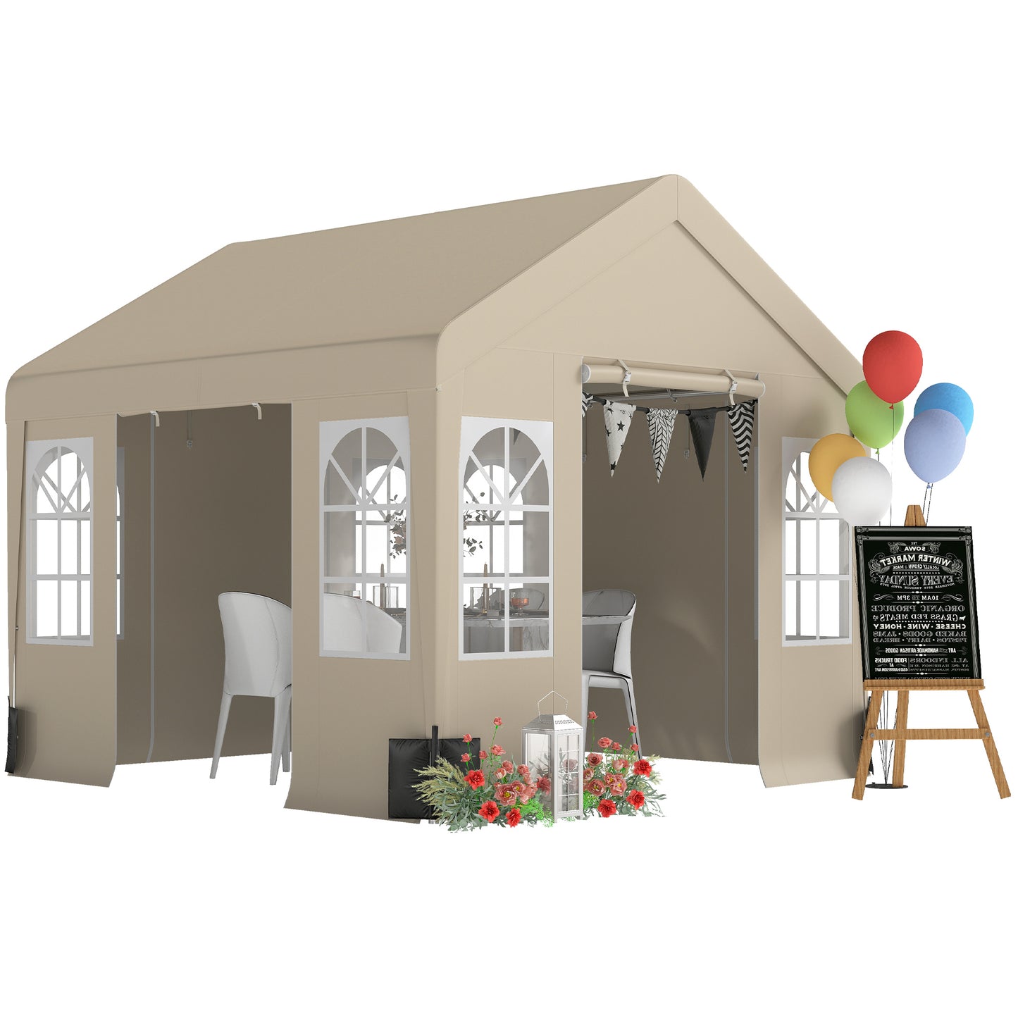 3 x 3 m Party Tent, Outdoor Canopy Tent with Sidewalls, Beige