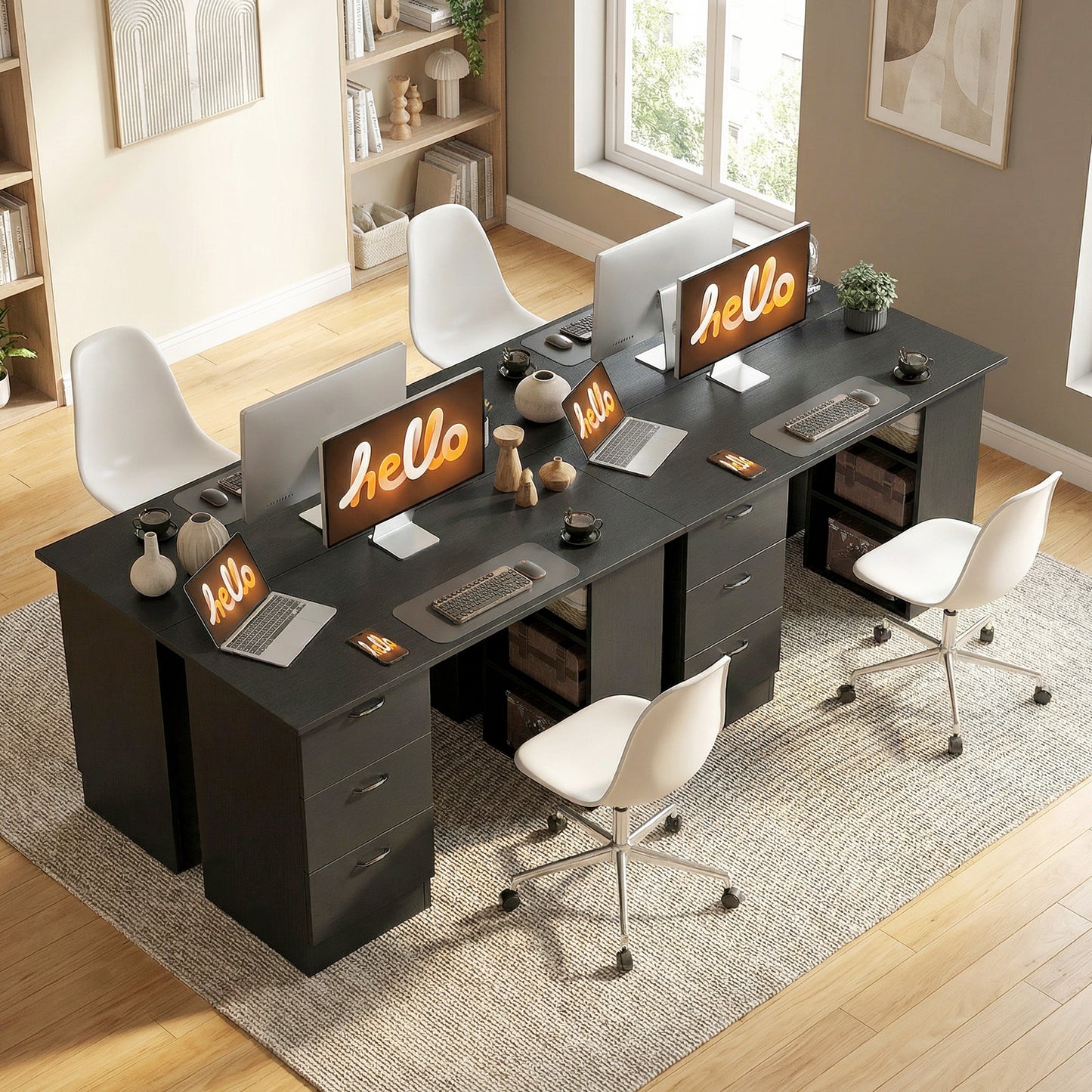 120cm PC Table Workstation Computer Desk w/ Drawers, 3 Shelves Black