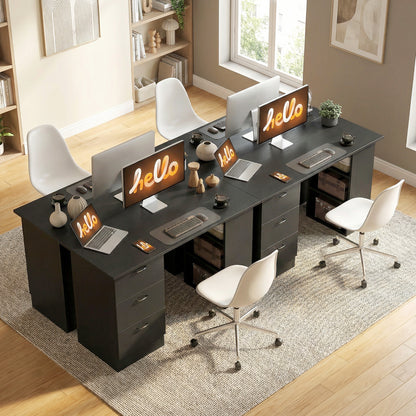 120cm PC Table Workstation Computer Desk w/ Drawers, 3 Shelves Black