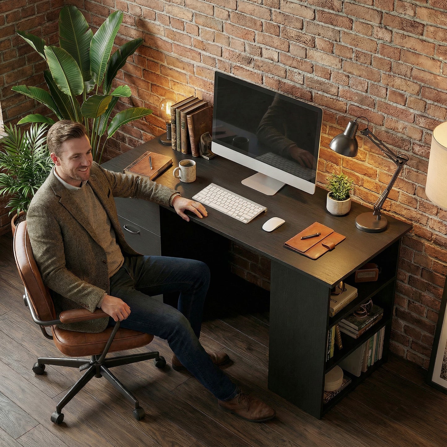 120cm PC Table Workstation Computer Desk w/ Drawers, 3 Shelves Black