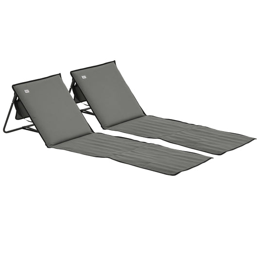 Garden Beach Chair Mat, Sun Lounger Seats with Adjustable Back - Grey