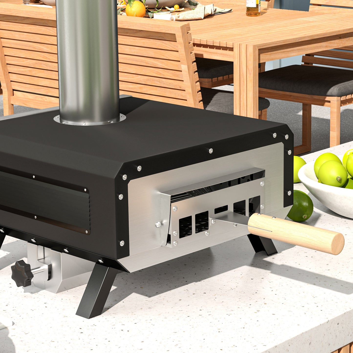 Portable Wood Pellet Pizza Oven with 12" / 30cm Rotating Pizza Stone, Peel and Cover, Wood Fired Pizza Maker with Thermometer