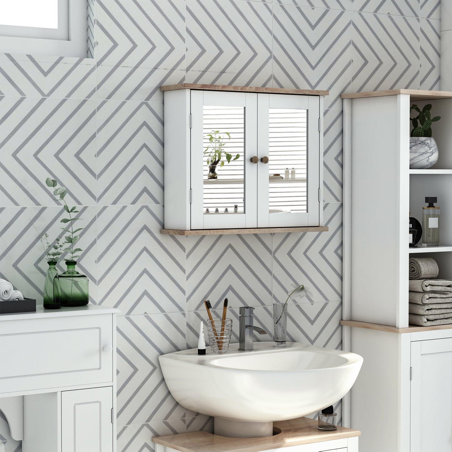 Bathroom Mirror Cabinet Wall Mounted Storage Cupboard W/ Double Door
