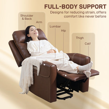 Overstuffed Riser and Reclining Chair with USB Ports, Remote, Brown