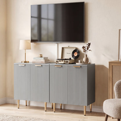 Sideboard Buffet Cabinet, Modern Kitchen Storage Cabinet with 2 Doors and Adjustable Shelf, Living Room Sideboard with Metal Legs for Hallway, Grey