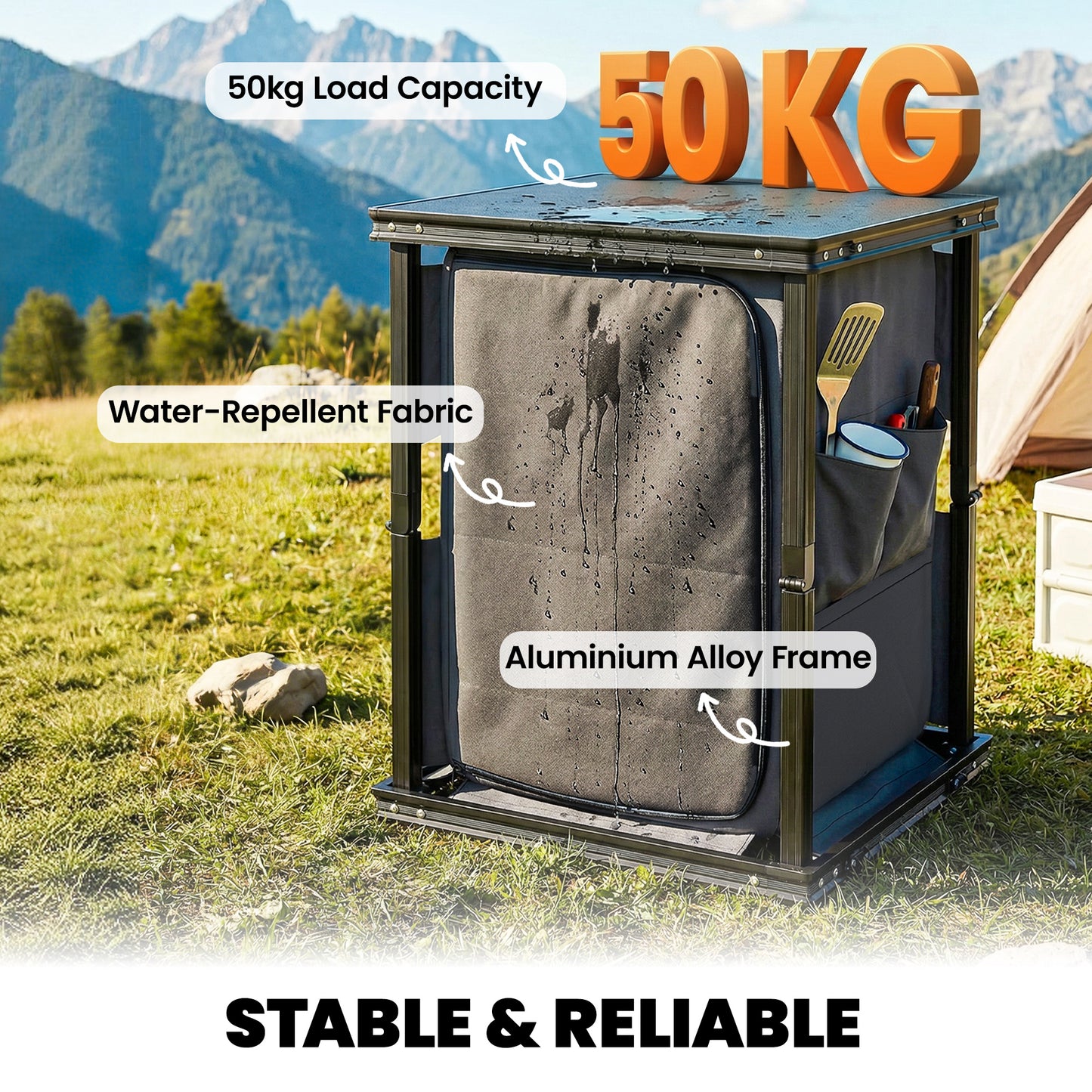 Camping Cupboards, Folding Camping Kitchen Table with 3-Tier