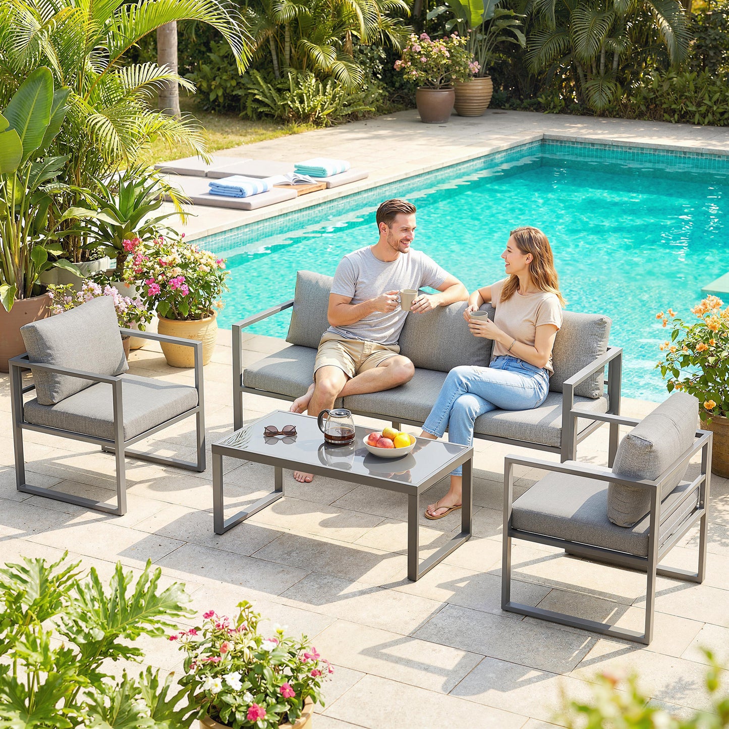 Patio Furniture Set Aluminium Frame Dark Grey