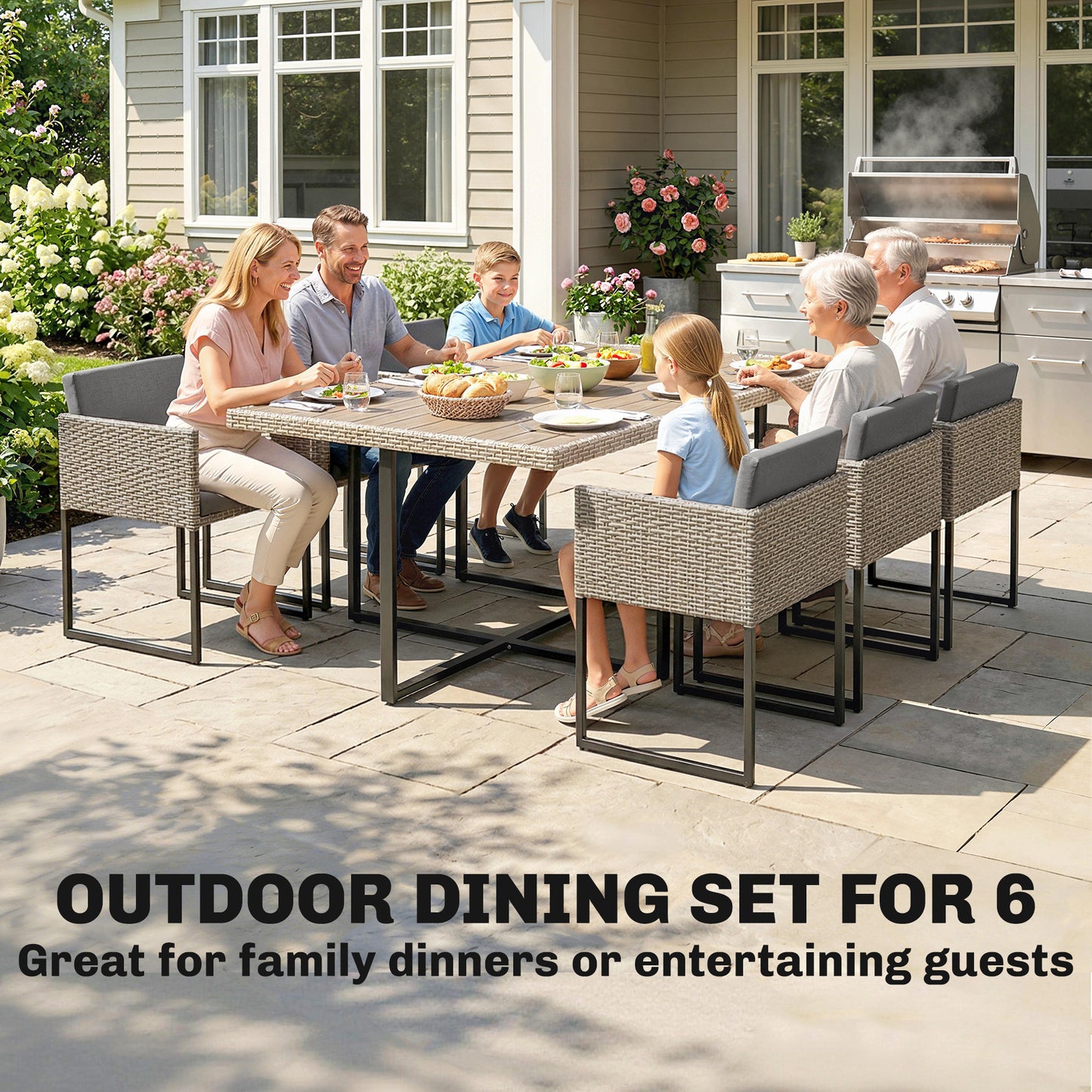 Rattan Garden Furniture Set, Rattan Table and Chairs with Cushions