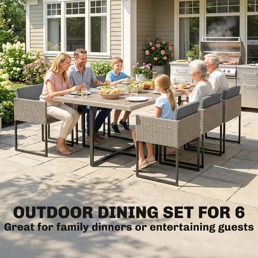 Rattan Garden Furniture Set, Rattan Table and Chairs with Cushions