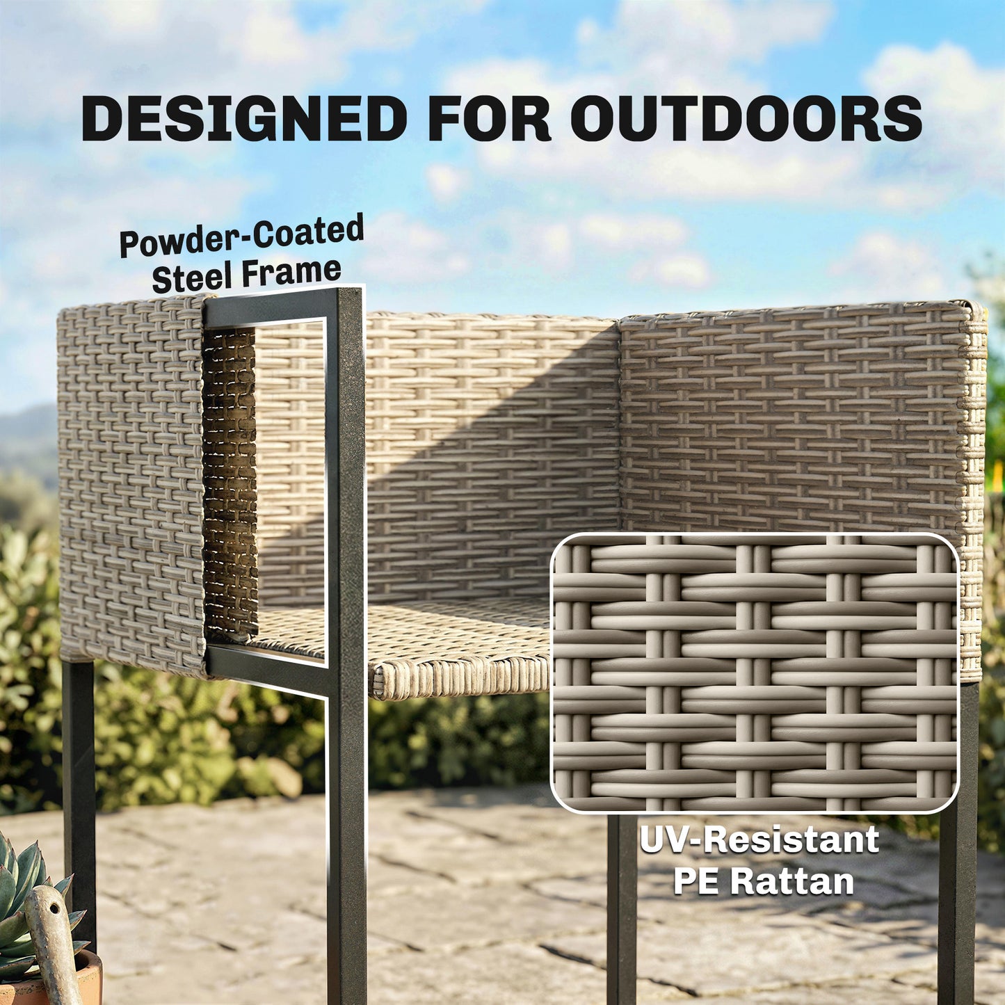 Rattan Garden Furniture Set, Rattan Table and Chairs with Cushions