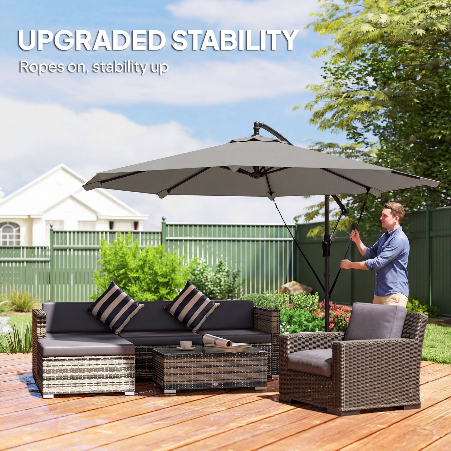3 m Cantilever Parasol, Offset Umbrella with Cover and Wind Ropes