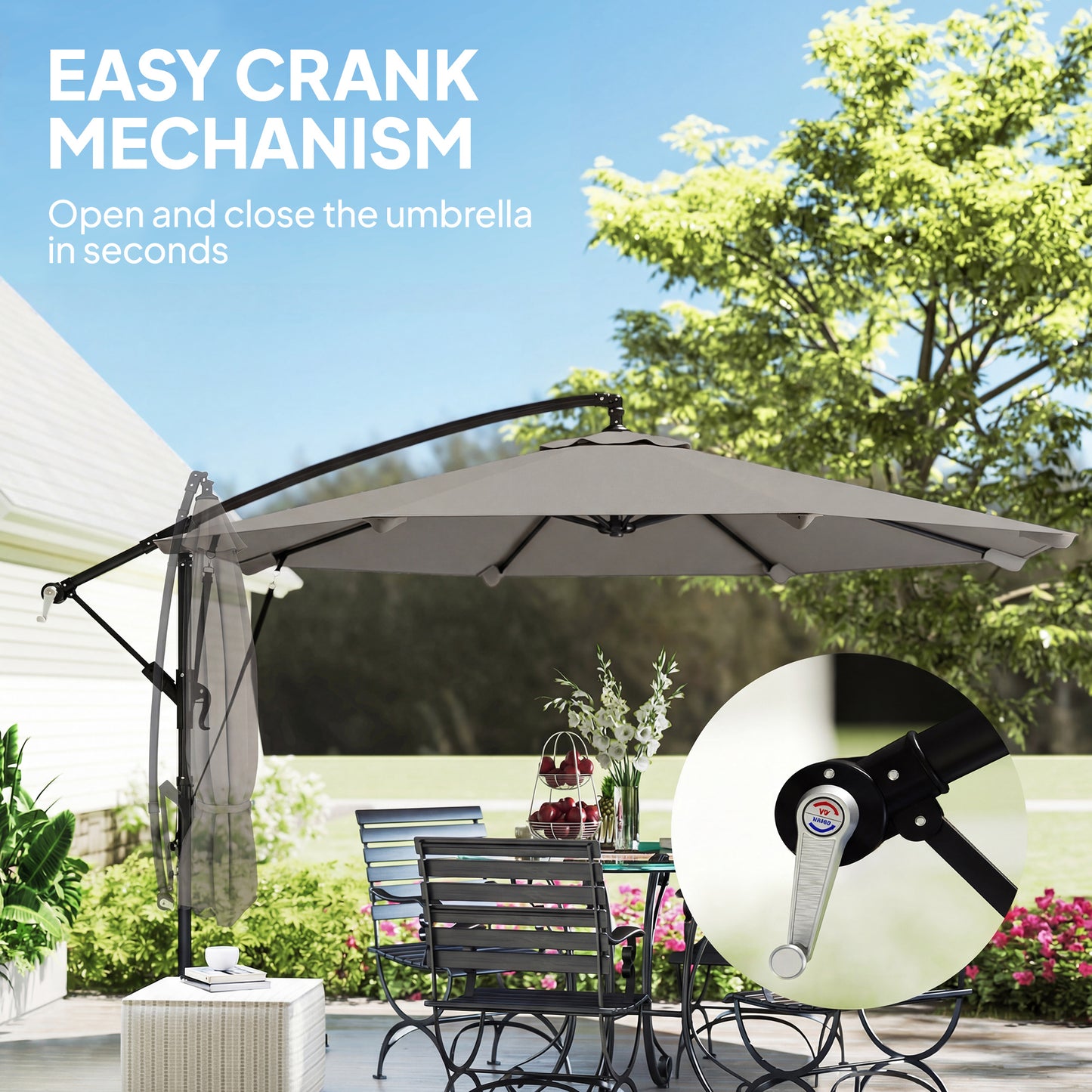 3 m Cantilever Parasol, Offset Umbrella with Cover and Wind Ropes