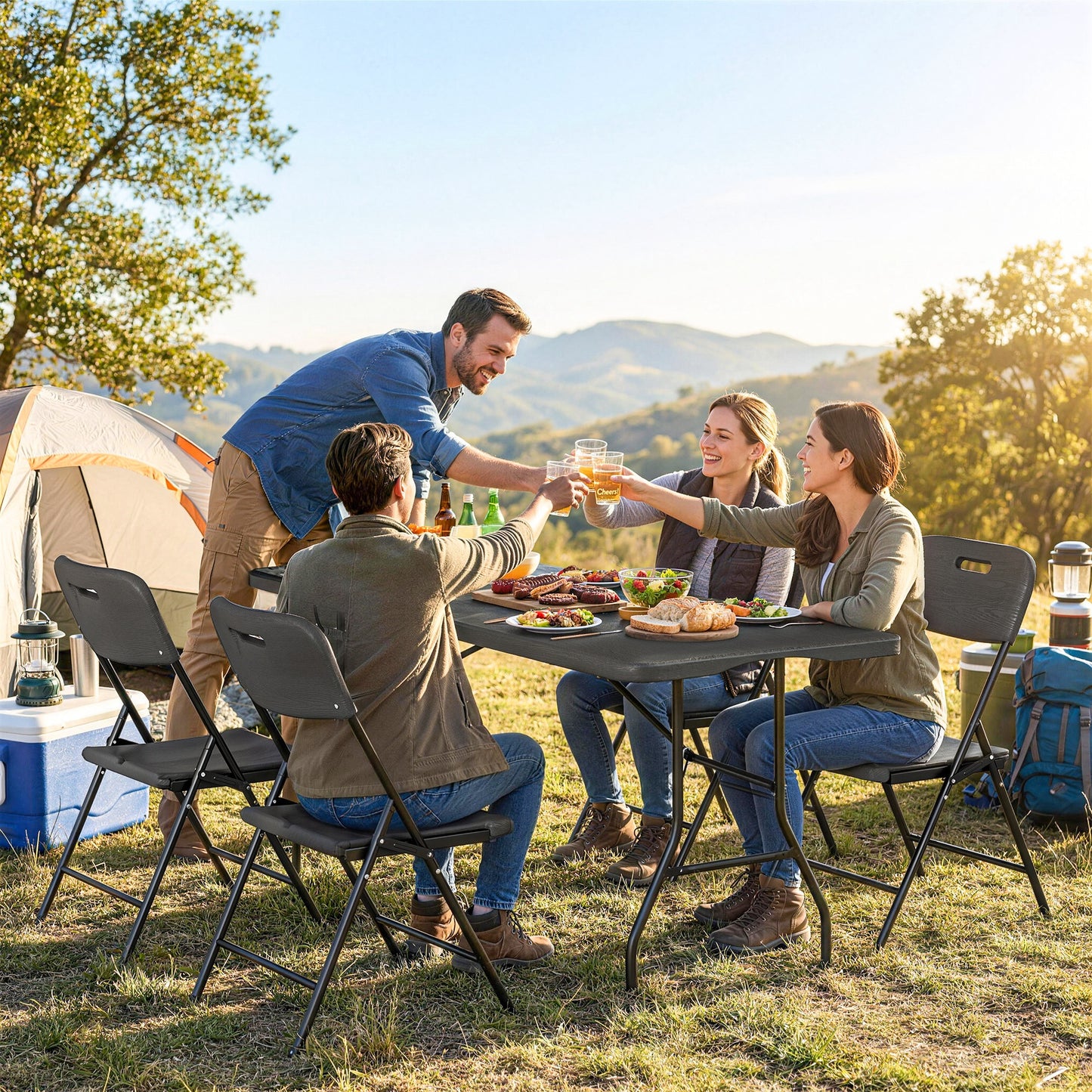 5 Piece 6ft Foldable Table and Chairs, Portable Picnic Table Set