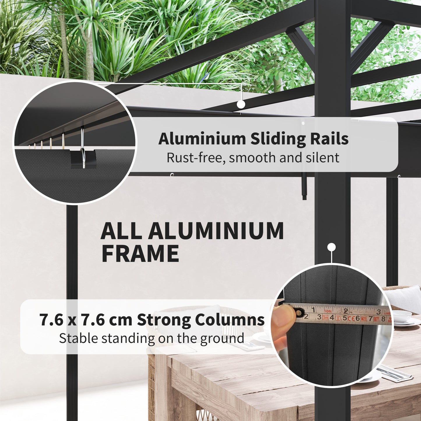 3 x 3(m) Pergola with Retractable Roof & Roller Shade, Dark Grey