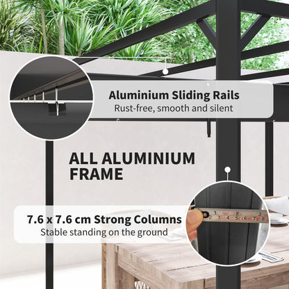 3 x 3(m) Pergola with Retractable Roof & Roller Shade, Dark Grey