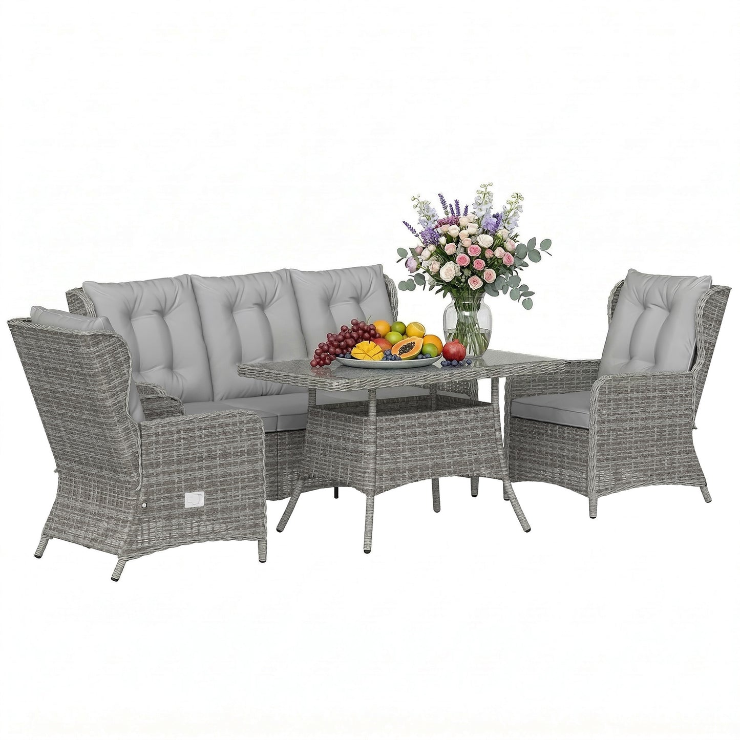 4 Piece Rattan Garden Furniture Set with Cushions, Grey