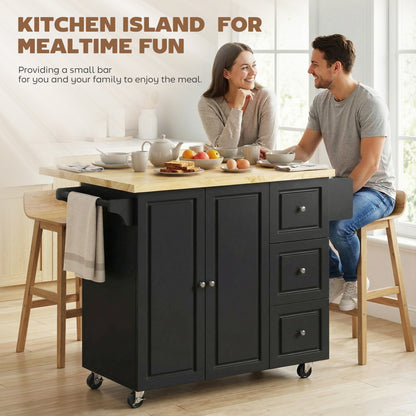 Rolling Kitchen Island, Kitchen Storage Trolley w/ Drop Leaf, Drawers