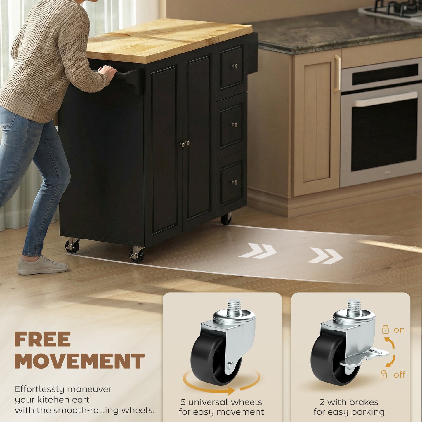 Rolling Kitchen Island, Kitchen Storage Trolley w/ Drop Leaf, Drawers