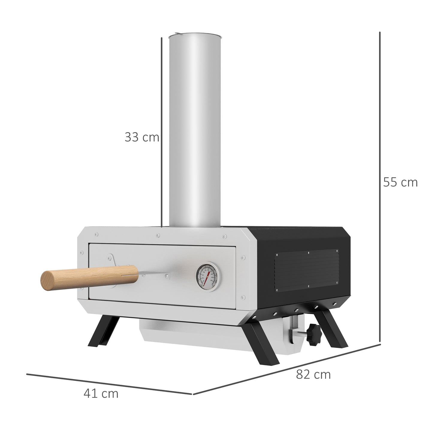 Portable Wood Pellet Pizza Oven with 12" / 30cm Rotating Pizza Stone, Peel and Cover, Wood Fired Pizza Maker with Thermometer