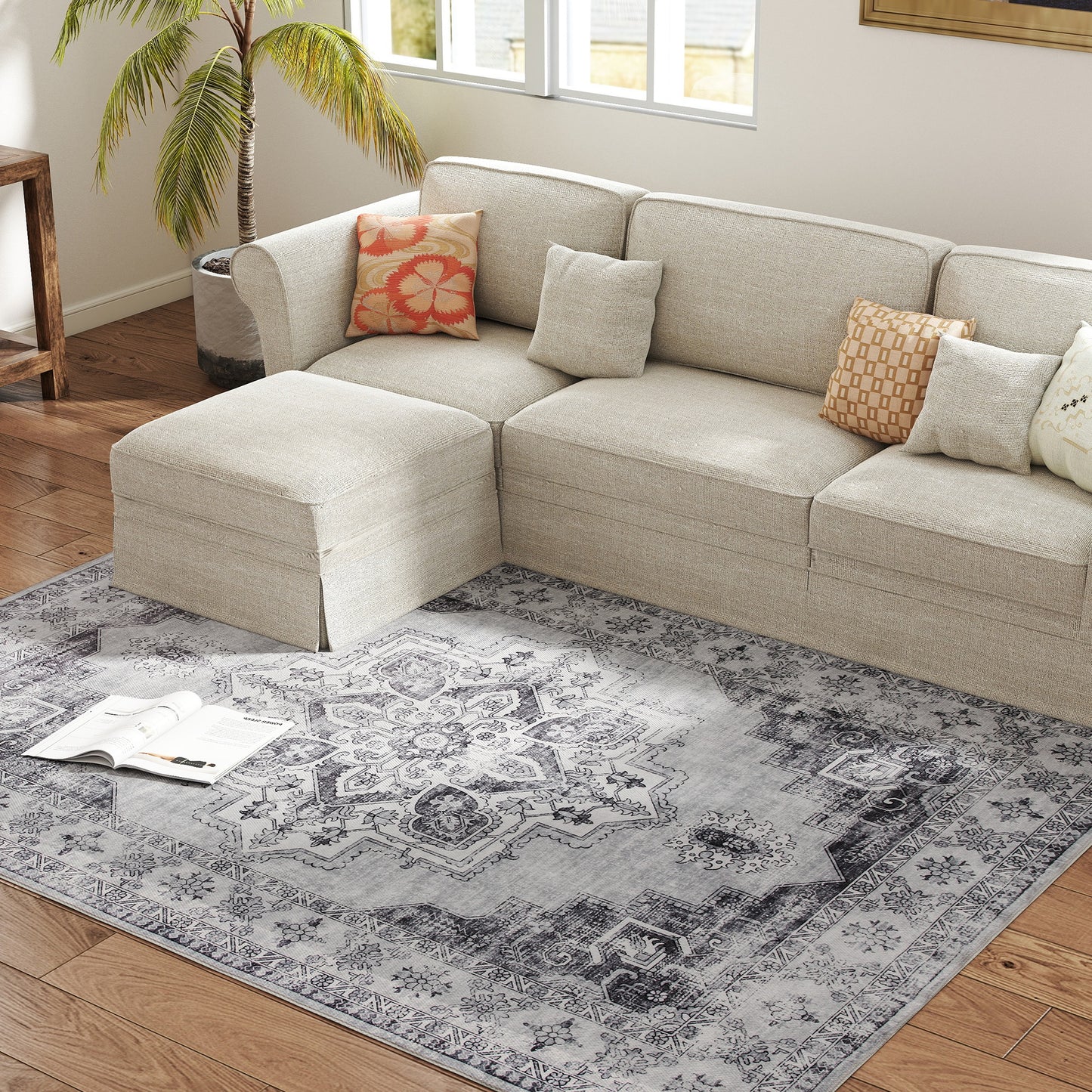 Flannel Non-Slip Washable Rug for Living Room, 230 x 160 cm, Grey