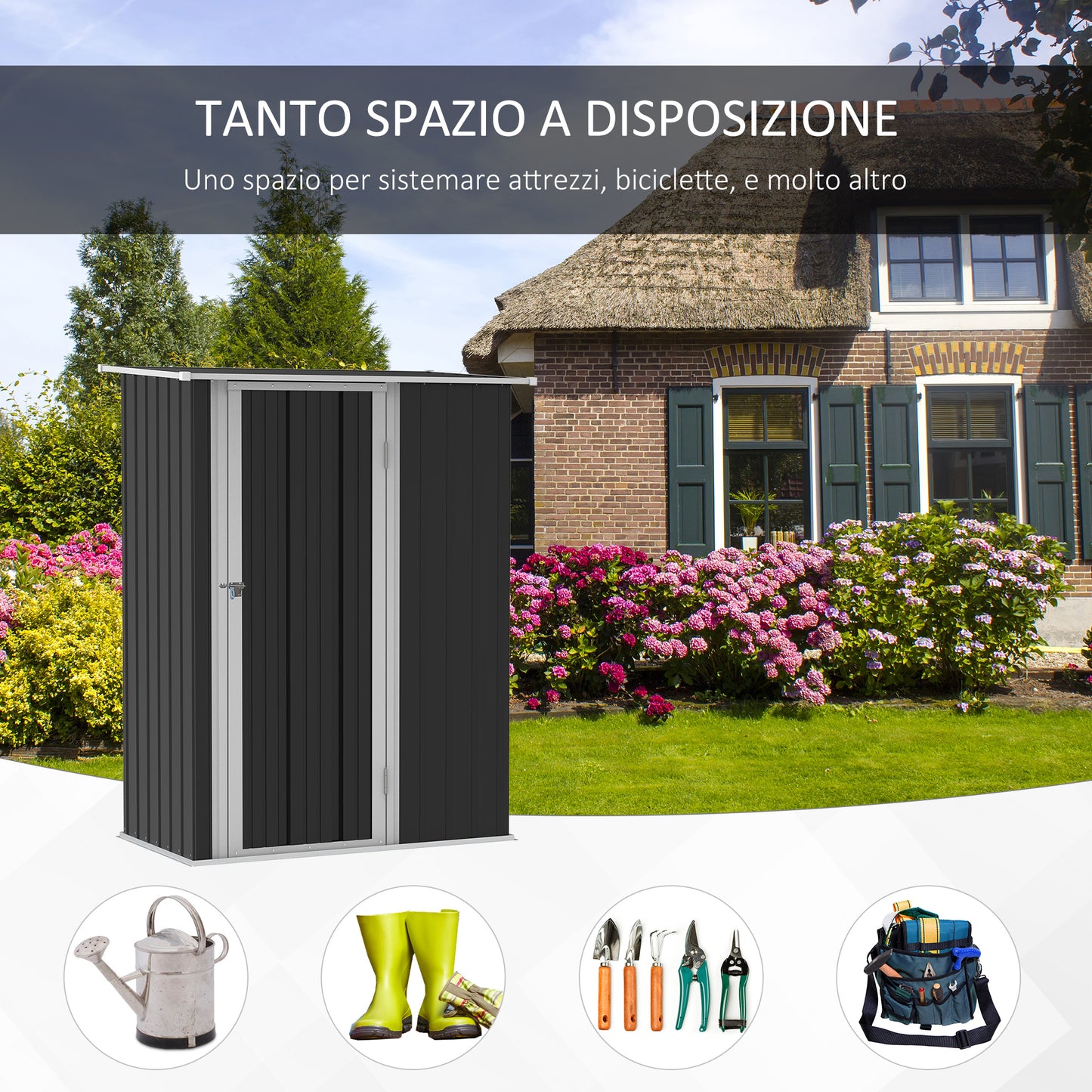 Outdoor Storage Shed Steel Garden Shed w/ Lockable Door Dark Grey
