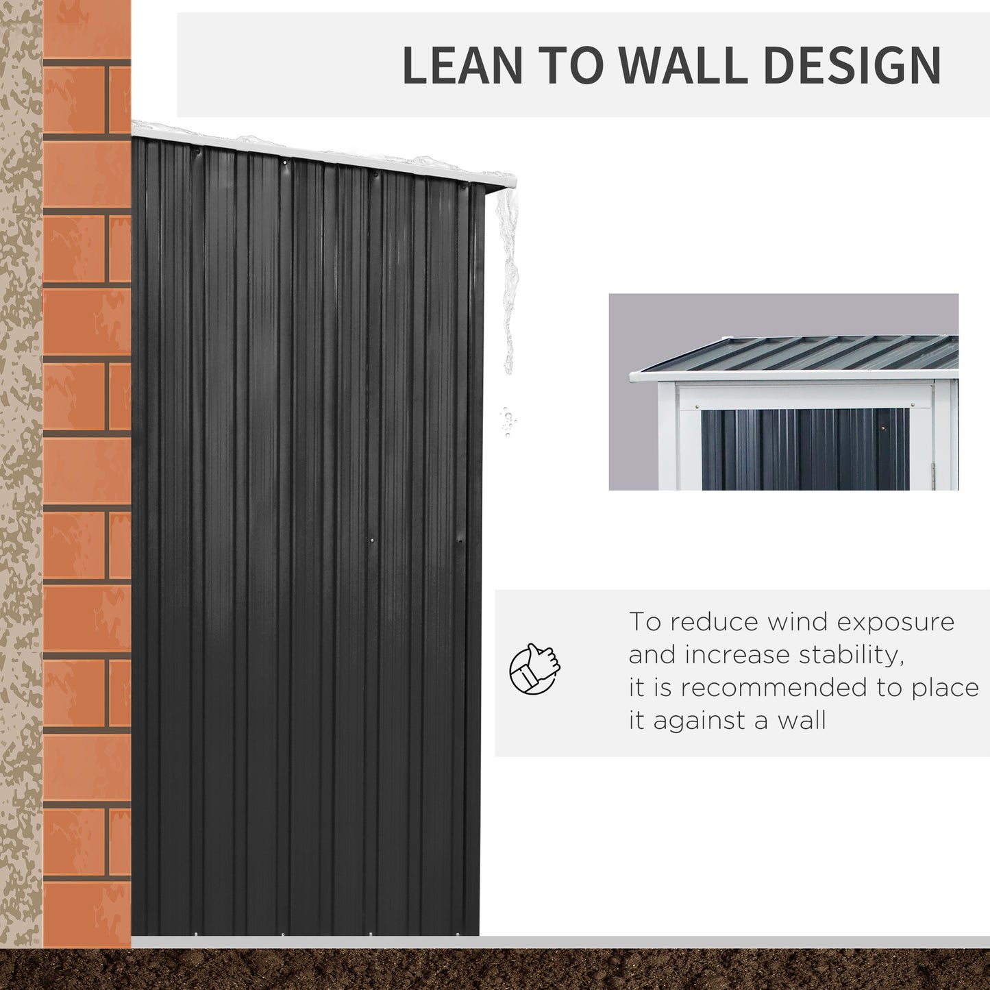 Outdoor Storage Shed Steel Garden Shed w/ Lockable Door Dark Grey