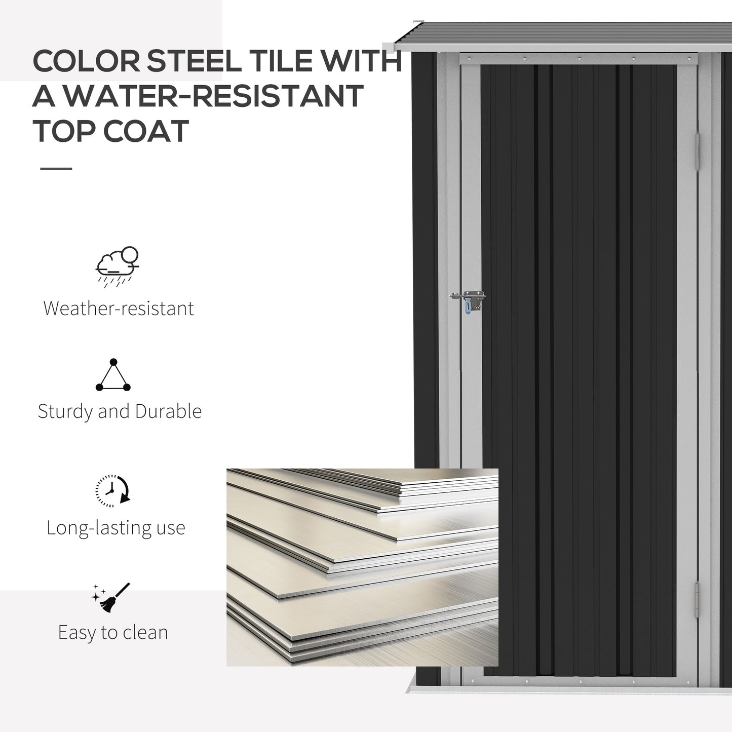 Outdoor Storage Shed Steel Garden Shed w/ Lockable Door Dark Grey