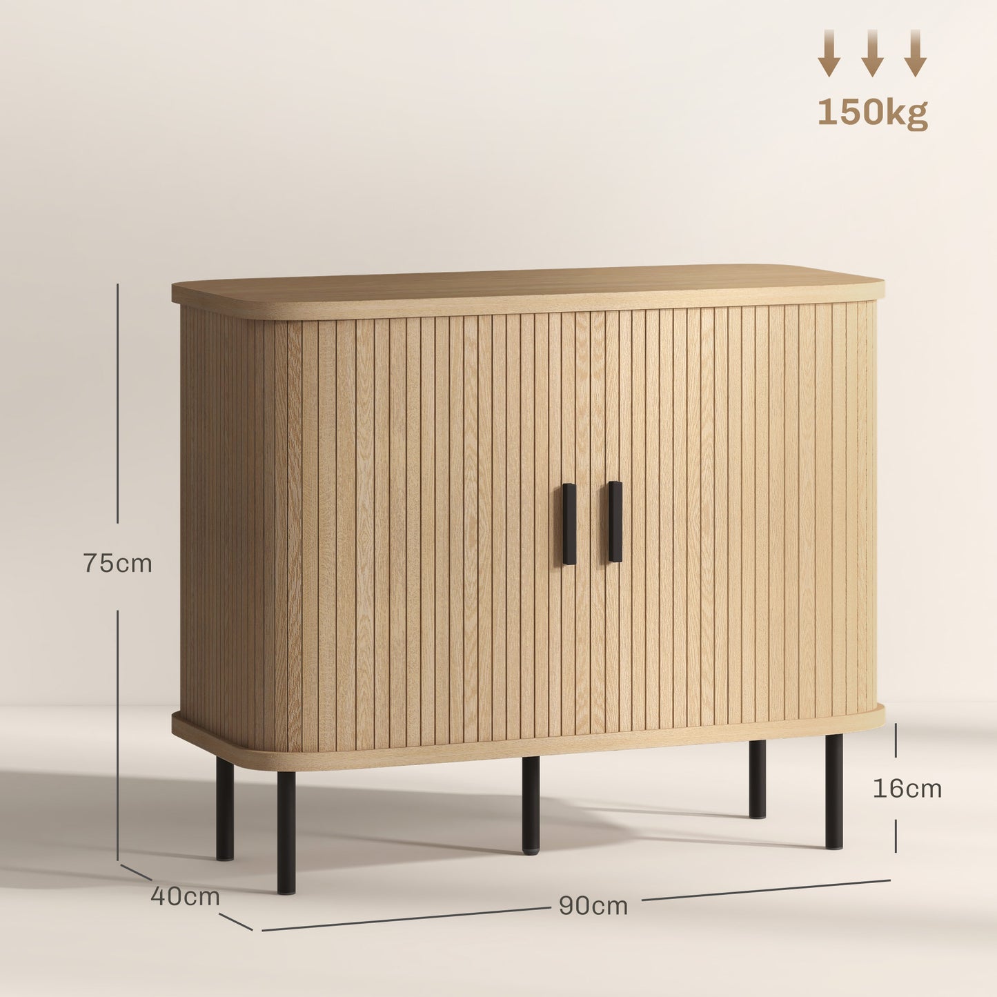 Sideboard Storage Cabinet with Slatted Tambour Sliding Doors Oak Tone