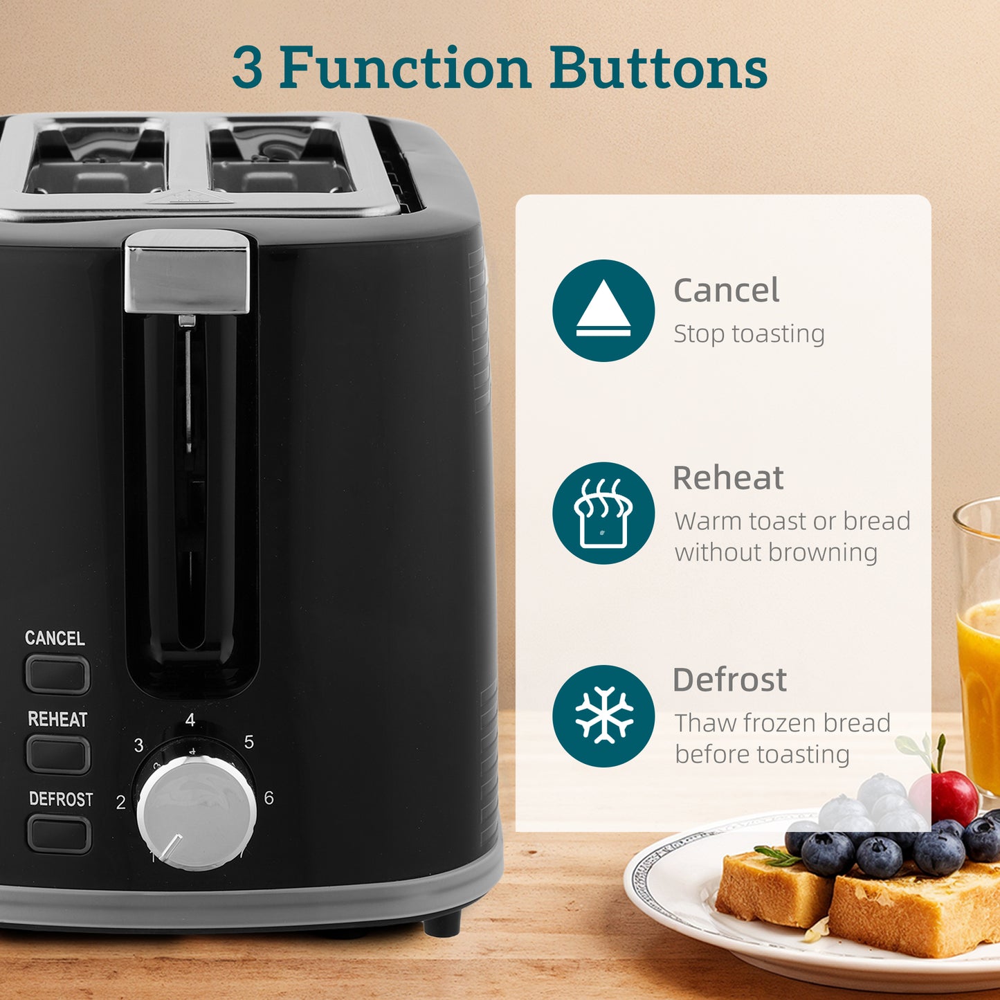 1.7L 3000W Rapid Boil Kettle and 2 Slice Toaster Set Crumb Tray Black
