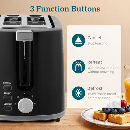 1.7L 3000W Rapid Boil Kettle and 2 Slice Toaster Set Crumb Tray Black