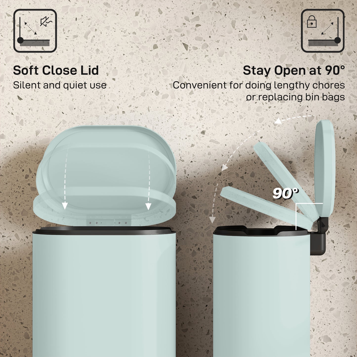 Slim Rectangular Pedal Bin with Soft-Close Lid, 30L Kitchen Bin Green