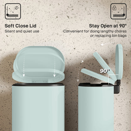 Slim Rectangular Pedal Bin with Soft-Close Lid, 30L Kitchen Bin Green