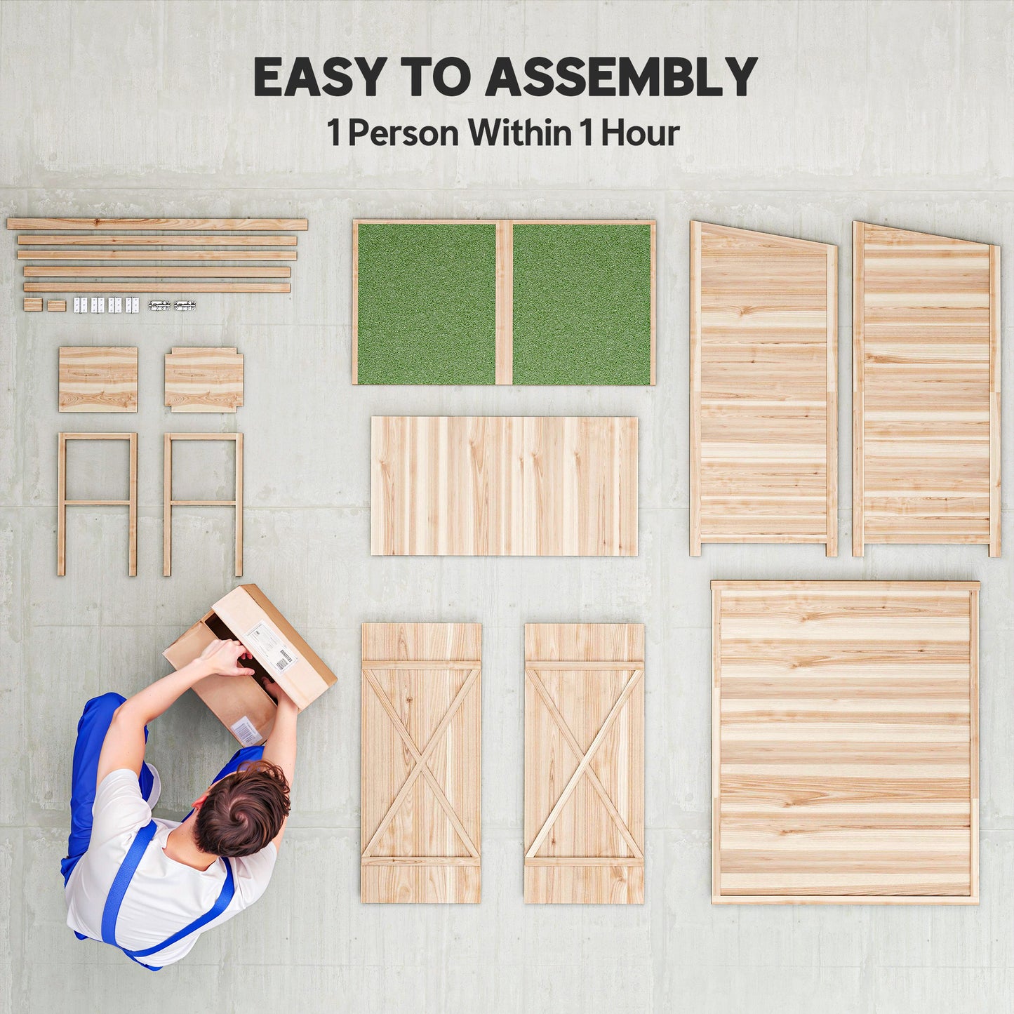 Garden Storage Shed Tool Organizer w/ Table, 140x75x157cm, Natural