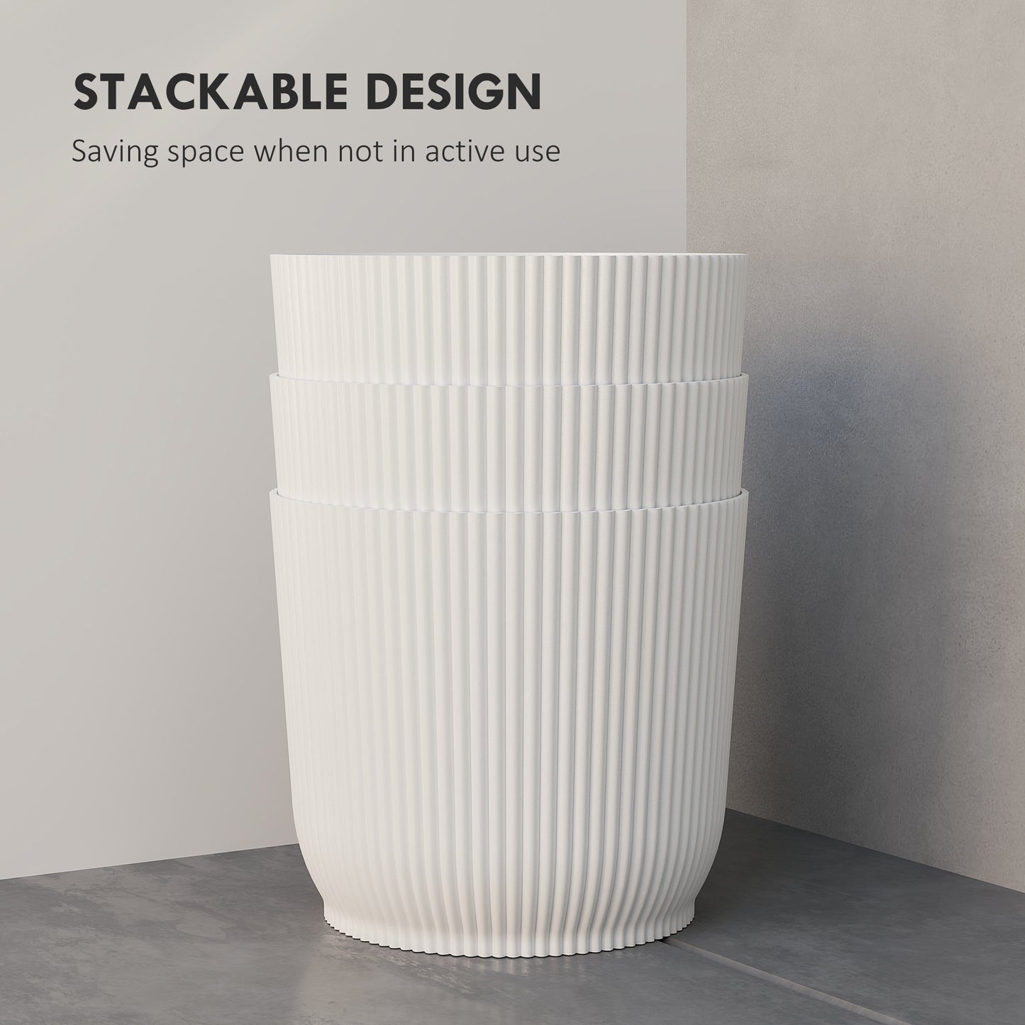 Set of 3 Round Plant Pots Outdoor 22cm for Garden, White