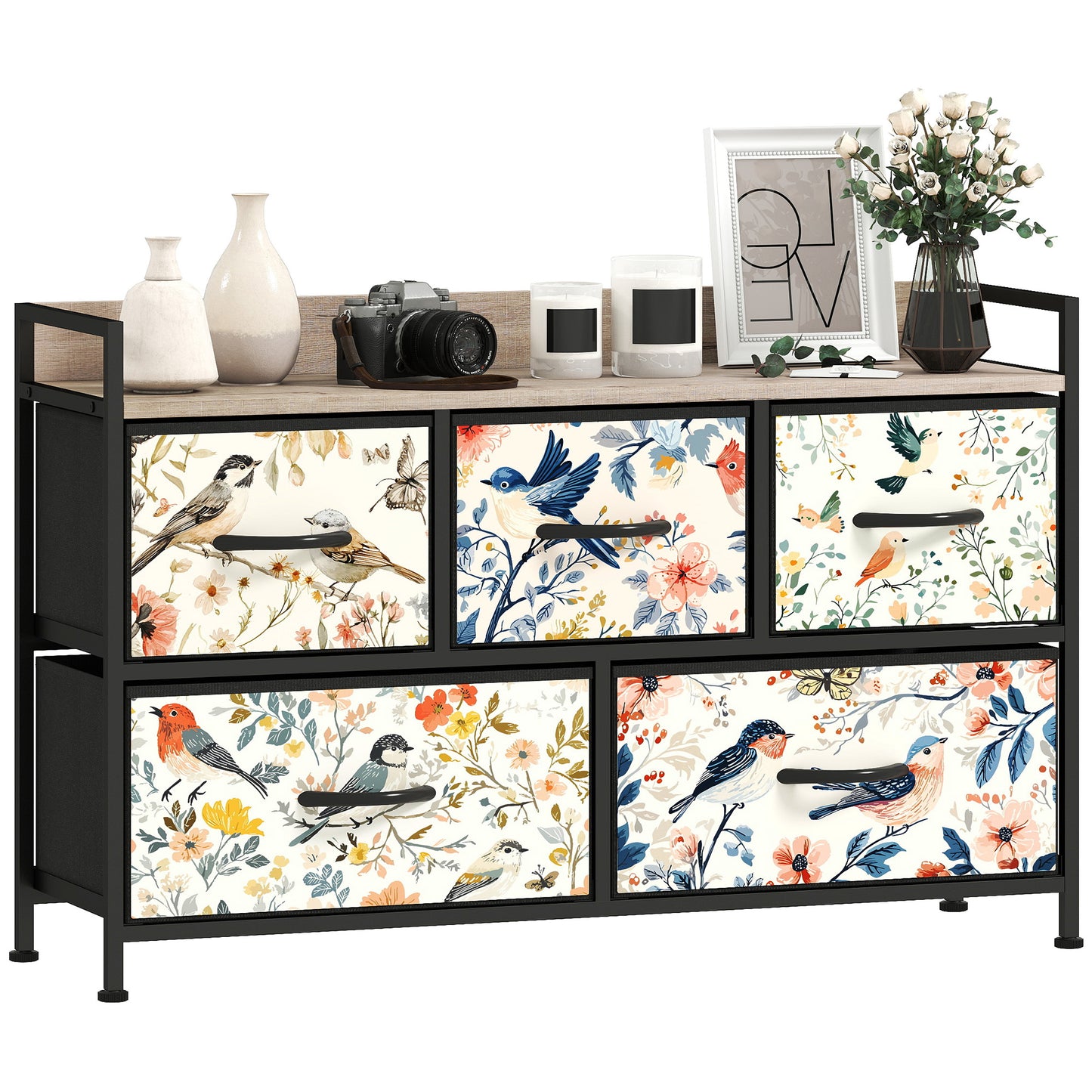 5-Drawer Chest of Drawers, Fabric Dresser, White