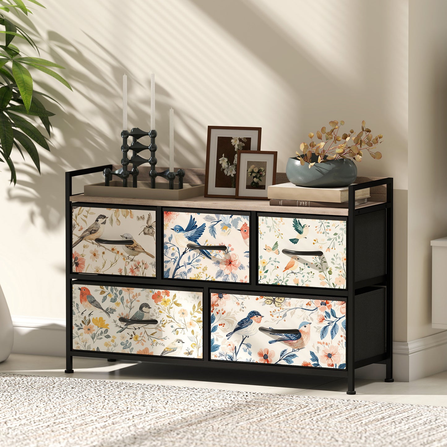 5-Drawer Chest of Drawers, Fabric Dresser, White