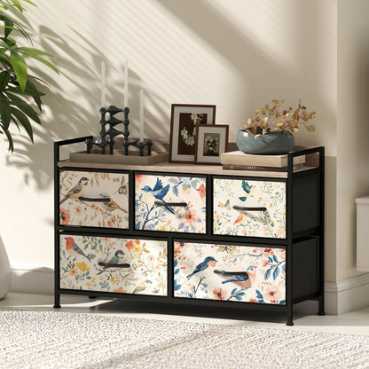 5-Drawer Chest of Drawers, Fabric Dresser, White