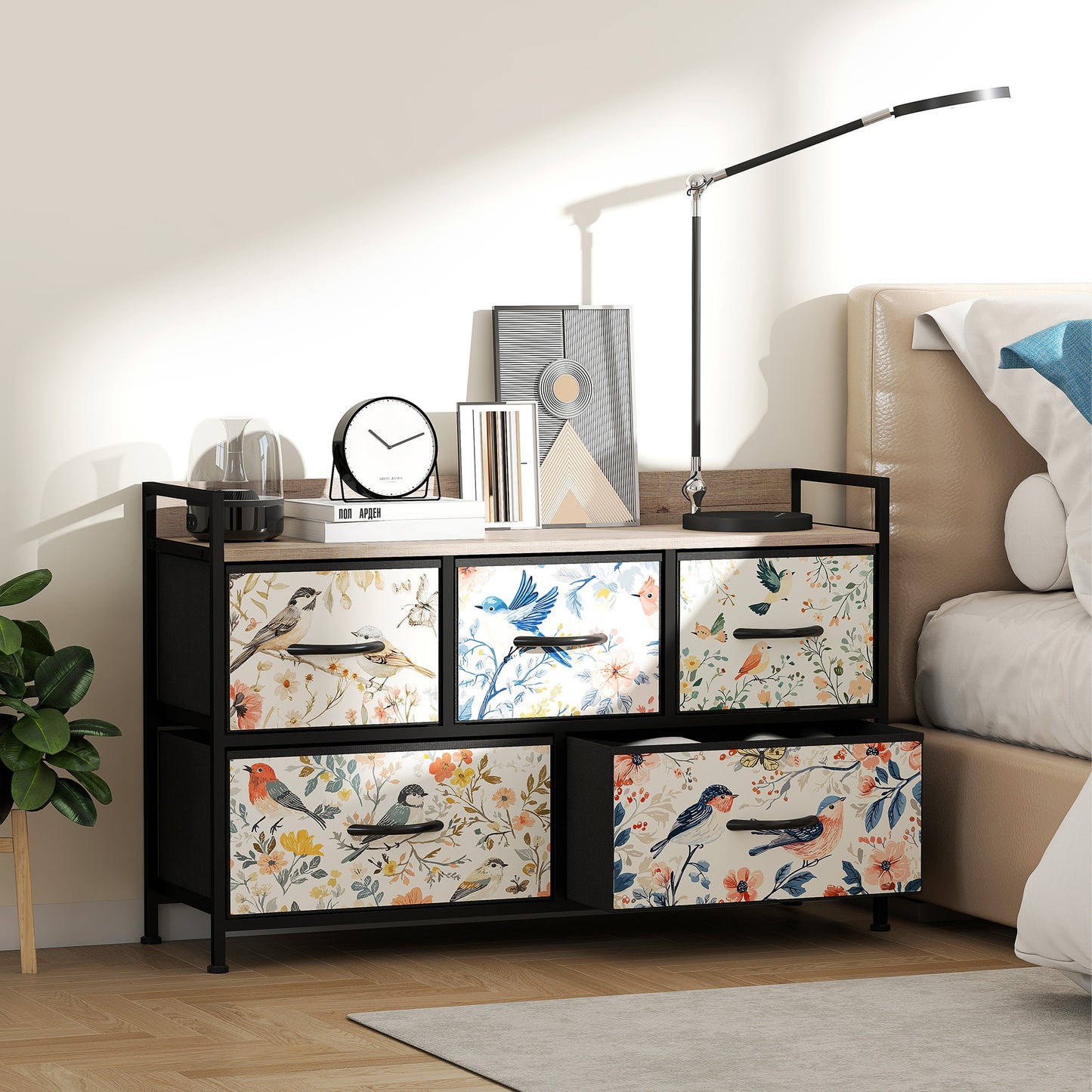 5-Drawer Chest of Drawers, Fabric Dresser, White