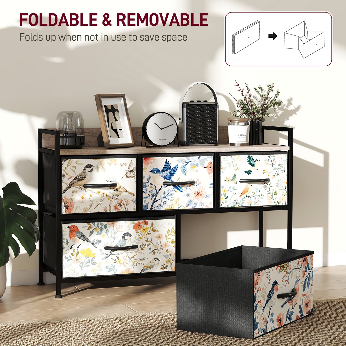 5-Drawer Chest of Drawers, Fabric Dresser, White