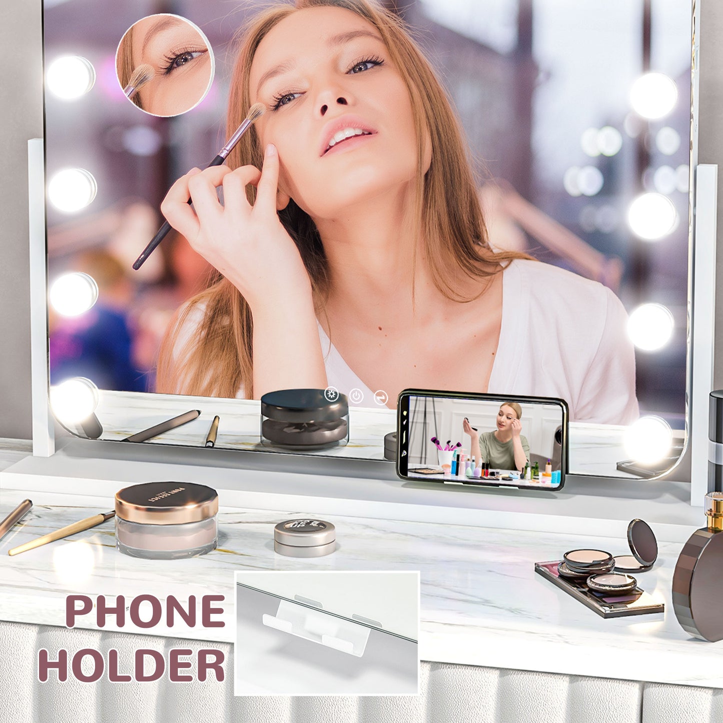 Warehouse Clearance Sale - Hollywood Dimmable Lighted Makeup Mirror with Magnifier, USB Port