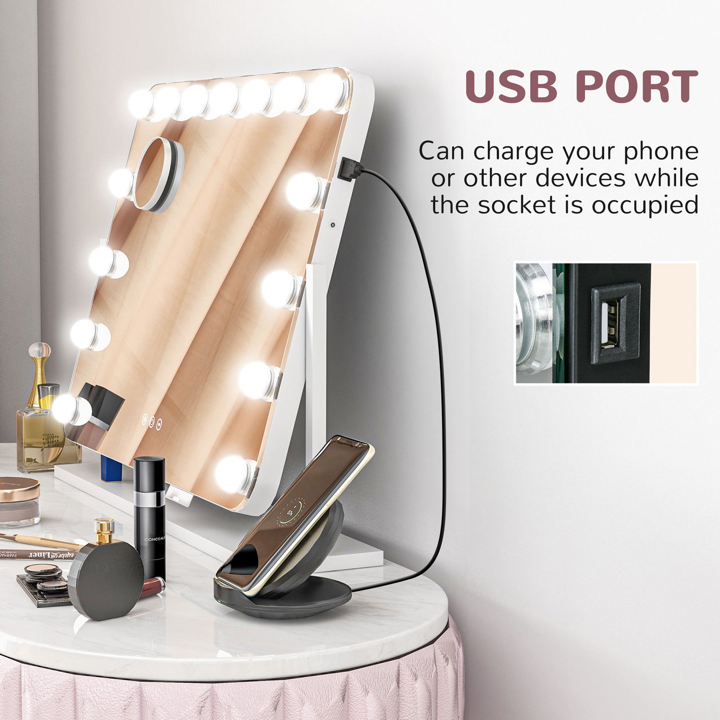 Warehouse Clearance Sale - Hollywood Dimmable Lighted Makeup Mirror with Magnifier, USB Port