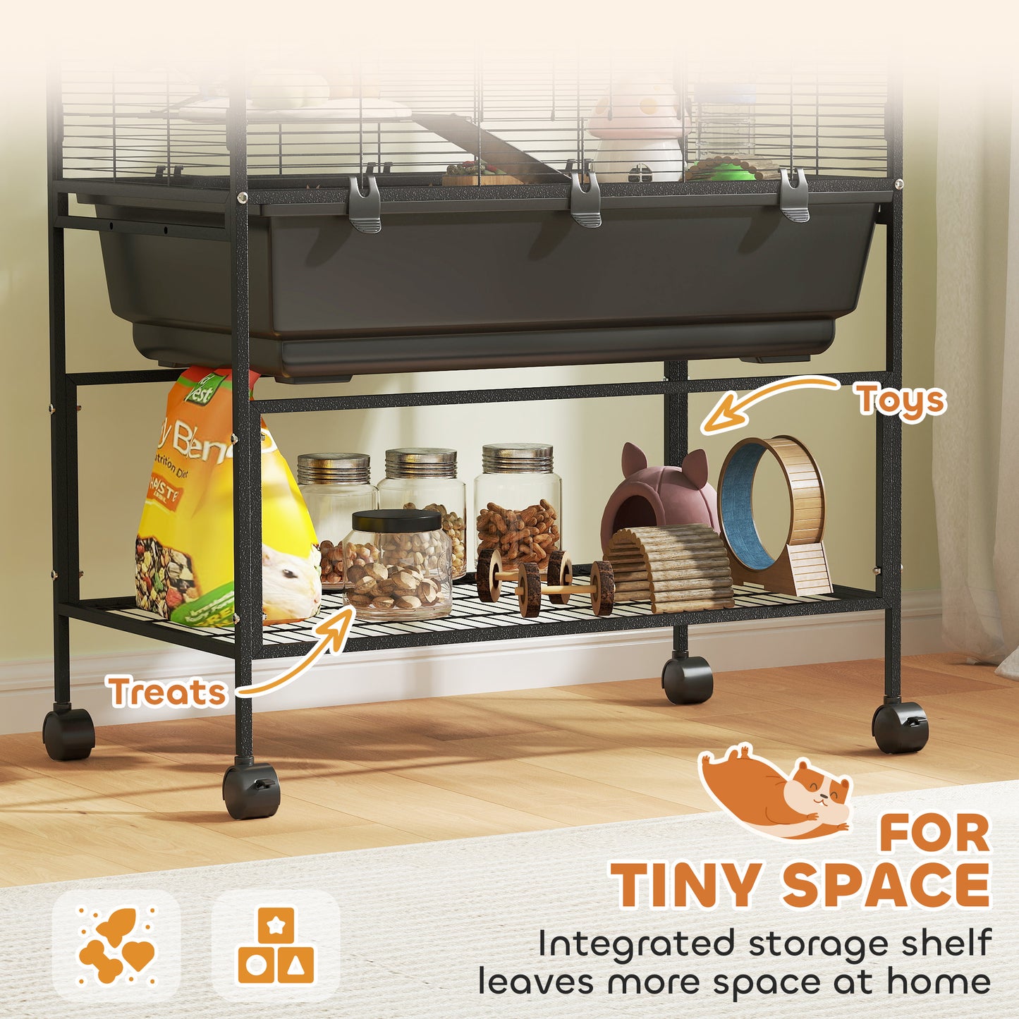 Hamster Cage, 3 Tier Gerbil Cage on Wheels with Storage Shelf