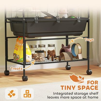 Hamster Cage, 3 Tier Gerbil Cage on Wheels with Storage Shelf