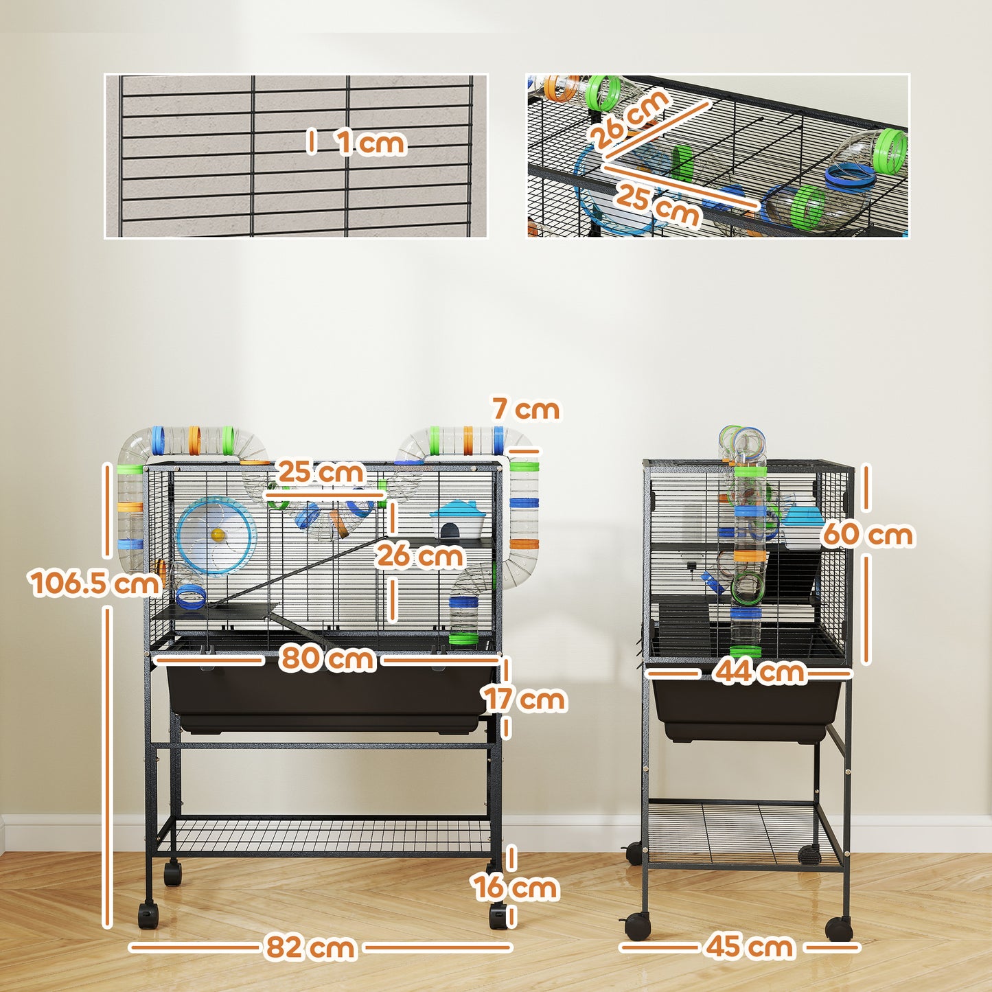 Hamster Cage, 3 Tier Gerbil Cage on Wheels with Storage Shelf