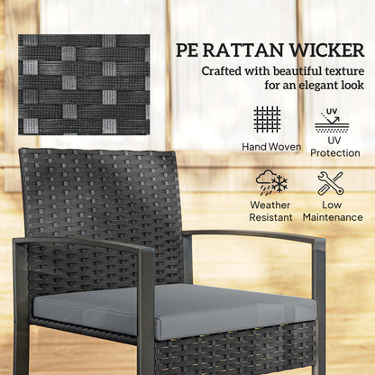 Rattan Bistro Set, 3 PCS Garden Furniture with Cushion, Light Grey