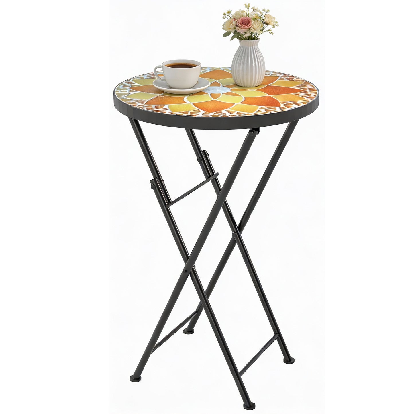 Mosaic Garden Table, 35.5cm Folding Coffee Table, Yellow
